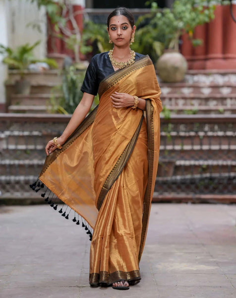 Stunning Dual-colored Gold Tissue Cotton Saree