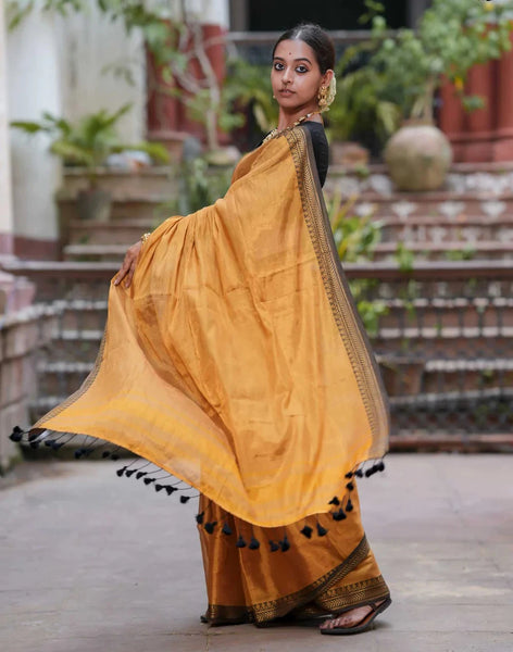 Stunning Dual-colored Gold Tissue Cotton Saree