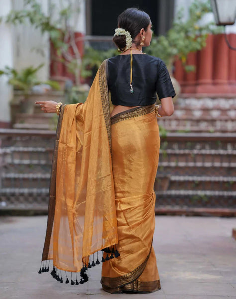 Stunning Dual-colored Gold Tissue Cotton Saree