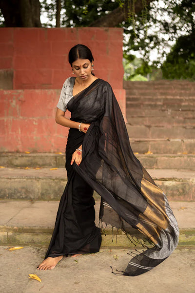 Black Handloom Cotton Saree