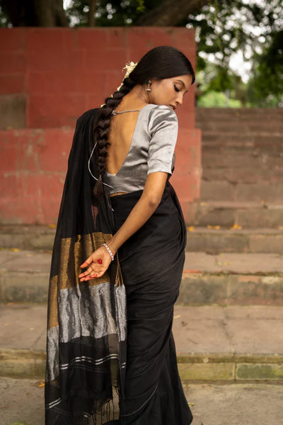 Black Handloom Cotton Saree