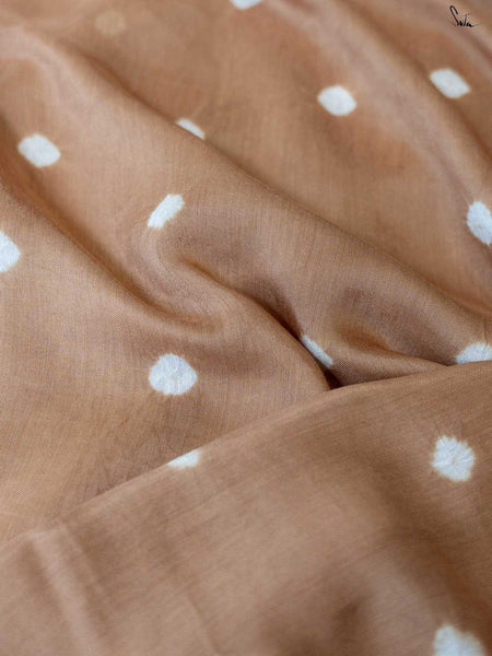 Brown Bandhani Cotton Muslin Saree with Gold Lace & Tassels