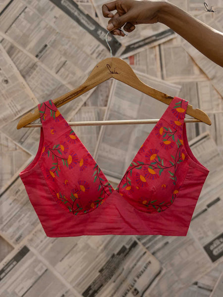 Pink Sleeveless V-Neck Cotton Blouse