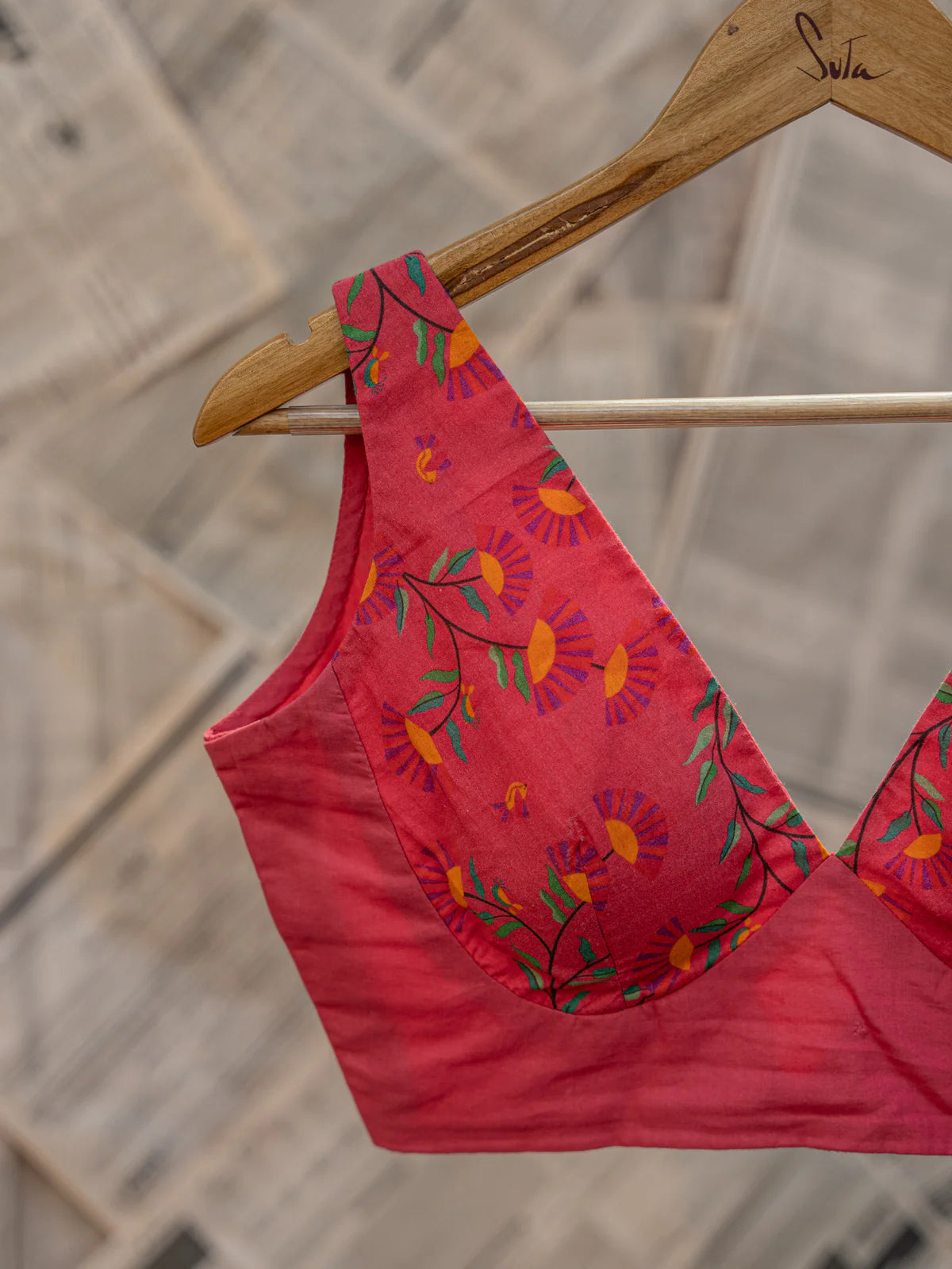 Pink Sleeveless V-Neck Cotton Blouse