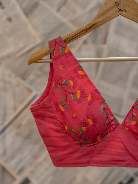 Pink Sleeveless V-Neck Cotton Blouse