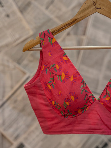 Pink Sleeveless V-Neck Cotton Blouse