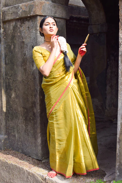 Olive Green Dual Tone Tissue Saree
