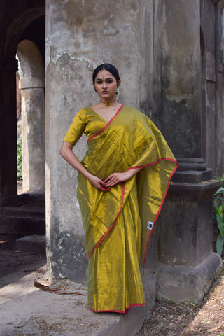 Olive Green Dual Tone Tissue Saree