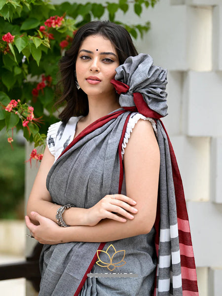 Grey Handloom Cotton Saree