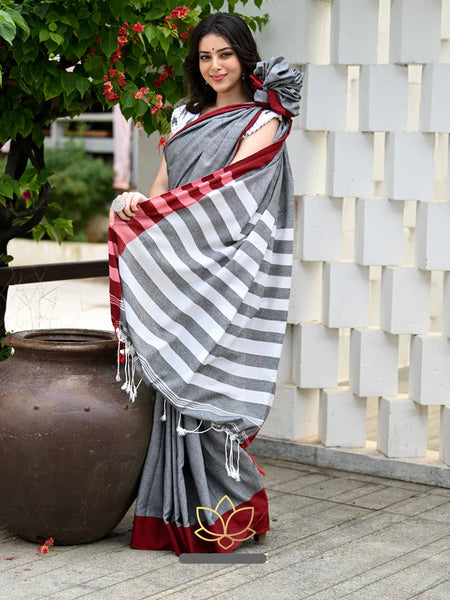 Grey Handloom Cotton Saree