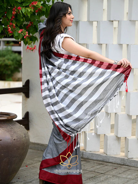 Grey Handloom Cotton Saree