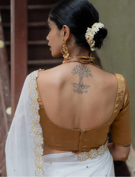 Soft Gold Chanderi Dori in Front Silk Readymade Blouse