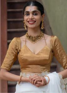 Soft Gold Chanderi Dori in Front Silk Readymade Blouse