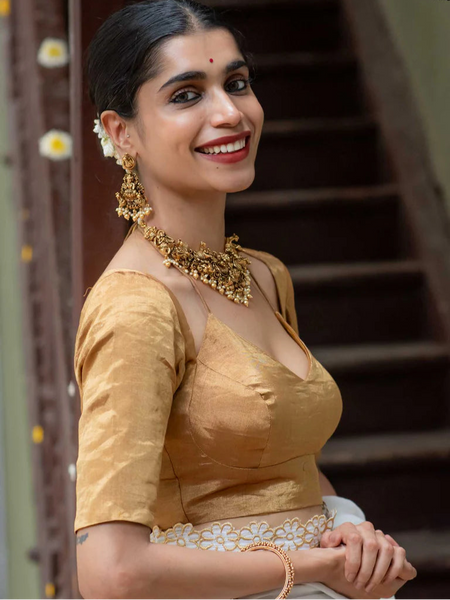 Soft Gold Chanderi Dori in Front Silk Readymade Blouse