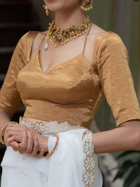 Soft Gold Chanderi Dori in Front Silk Readymade Blouse