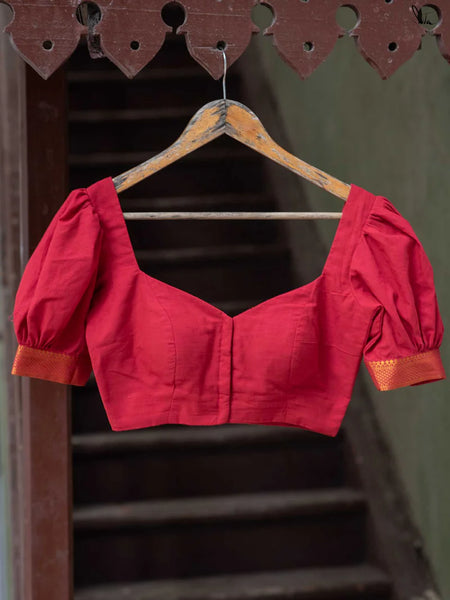 Red Cotton Puff Sleeve Blouse