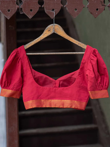 Red Cotton Puff Sleeve Blouse