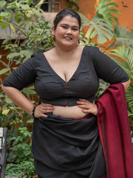 Black Cotton Readymade Blouse