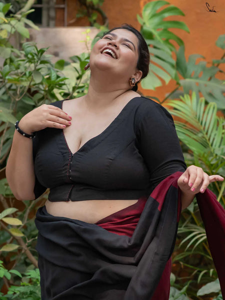 Black Cotton Readymade Blouse