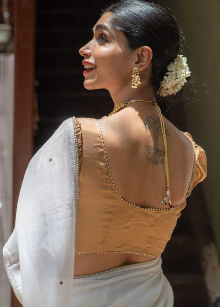 Soft Gold Chanderi Front Silk Readymade Blouse
