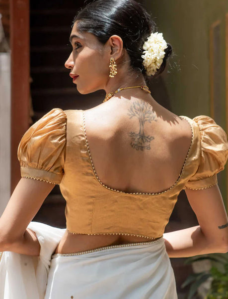 Soft Gold Chanderi Front Silk Readymade Blouse