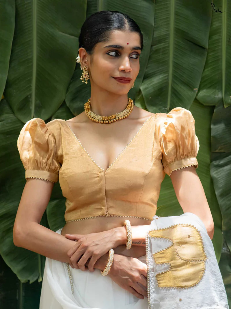 Soft Gold Chanderi Front Silk Readymade Blouse