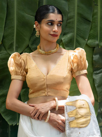 Soft Gold Chanderi Front Silk Readymade Blouse