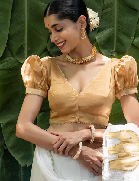 Soft Gold Chanderi Front Silk Readymade Blouse