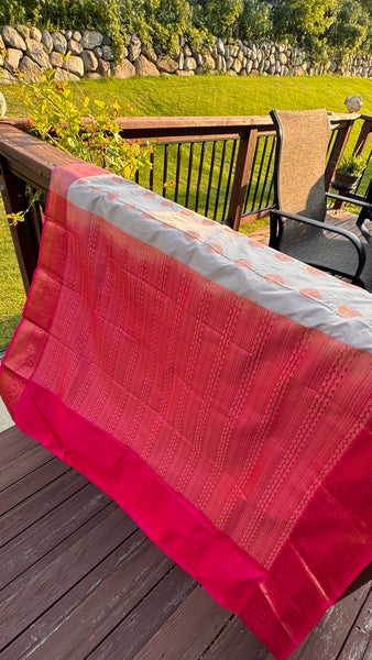 Biscuit and Pink Silk Banarasi Saree