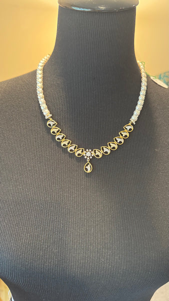 Natural Freshwater White Real Pearl Set with CZ Stonework