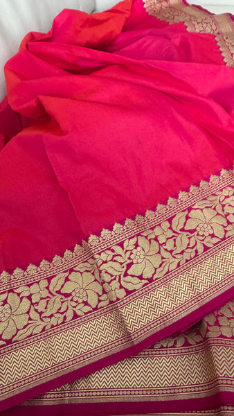 Iridescent Coral Pink Silk Saree