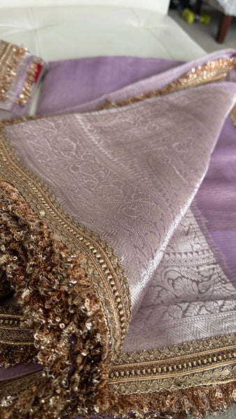 Lavendar Lilac Purple Tissue Banarasi