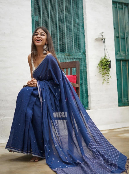 Blue Cotton Handloom saree