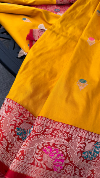 Yellow Shade Banarasi Katan Silk Handwoven Saree