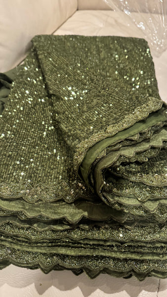 Olive Green Georgette Sequins Saree