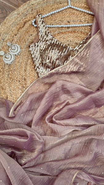 Lavender Crushed Tissue Saree