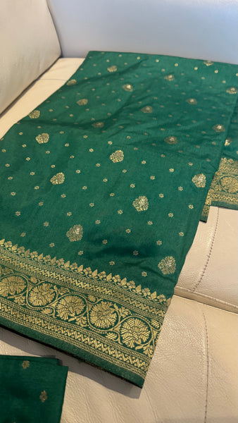 Green and Gold Pure Tussar Crepe Silk Saree