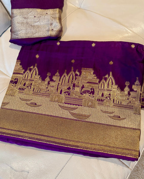 Kashi Elegance – Purple and Gold Mashru Silk Banarasi Handloom Saree