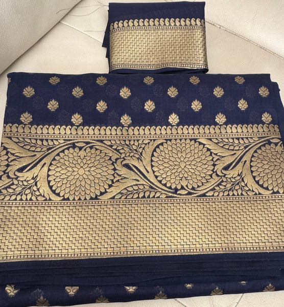 Royal Blue and Gold Handloom Silk Saree with Zari Butta's