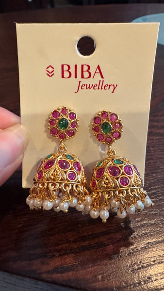 Ruby Green Kemp Stone Temple Earring