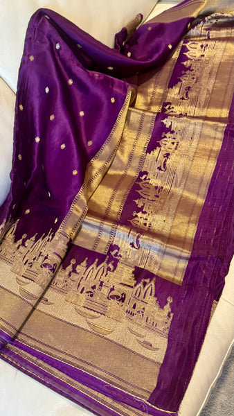 Kashi Elegance – Purple and Gold Mashru Silk Banarasi Handloom Saree