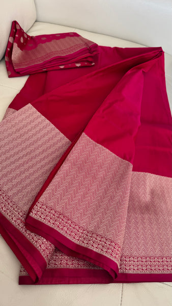 Soft Banarasi Silk Saree Rani Pink With Zari Border