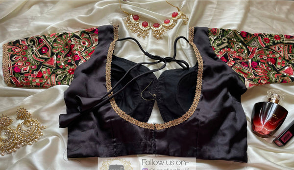Black Blouse with Embroidered Sleeves