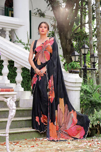 Crepe digital work soft silk saree with Katdana Work