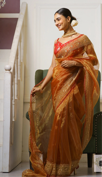 Liquid Gold Glass Tissue Zarina Saree
