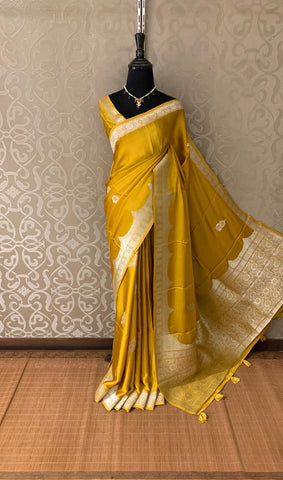 Golden Yellow and Silver Mashru Soft Silk Saree