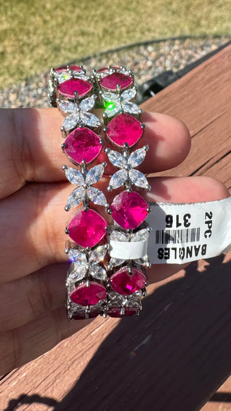 Golden CZ American Diamond Bangle Set