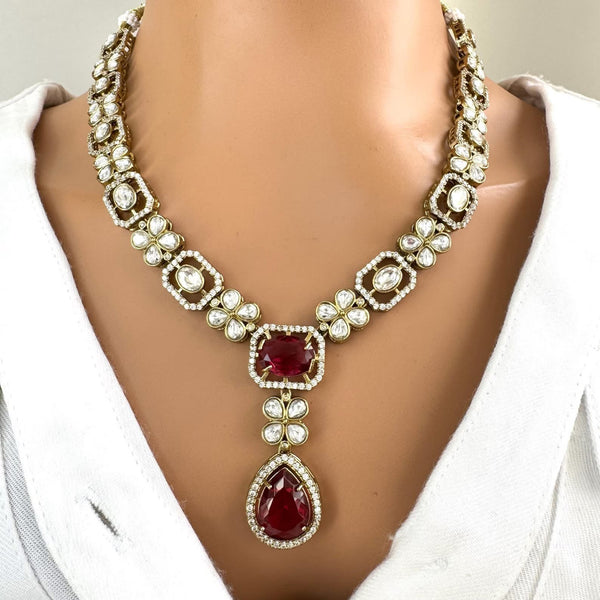 Ruby Red Kundan Necklace Set
