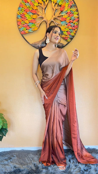 Brown Ombre Chiffon Ready To Wear One Minute Saree