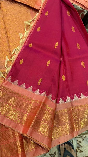 Hot Pink and Baby Pink Pure Silk Handloom Gadwal Saree